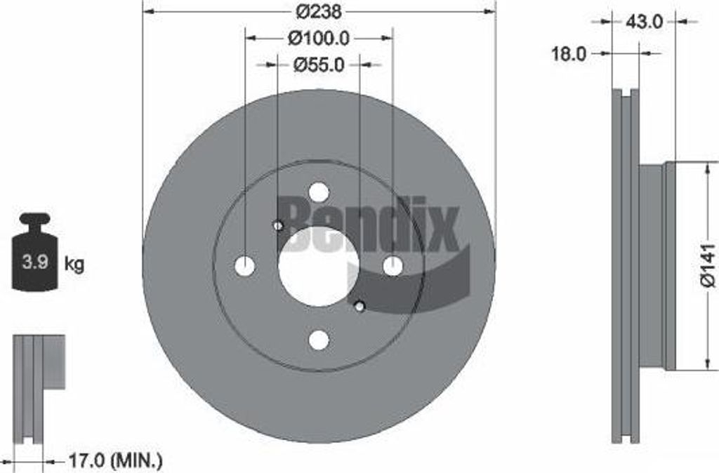 BENDIX Braking BDS1982 Bremsscheibe OE 4351216070 kompatibel mit Starlet