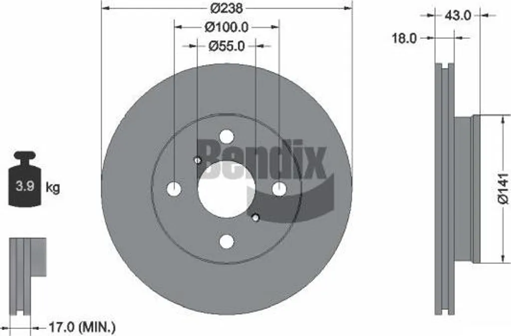 Disque de frein avant plein Bendix compatible Toyota Starlet EP91
