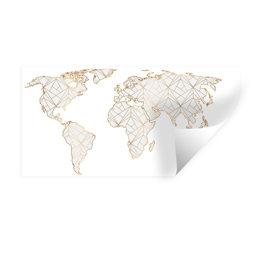 MuchoWow Wandtattoo Wandsticker Wandaufkleber Weltkarte - Linien - Gold 160x80 cm Selbstklebend und Repositionierbar - Sticker - Dekorfolie