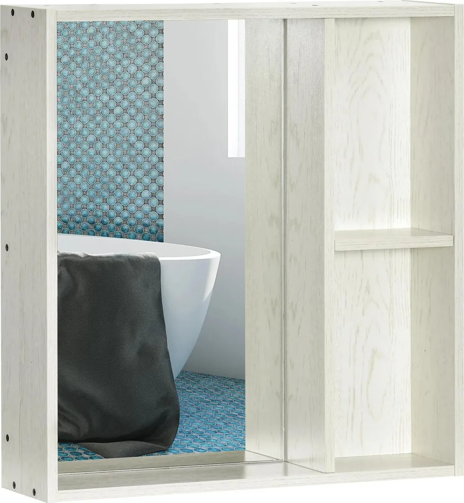 Meuble de rangement mural salle de bain blanc avec étagères internes