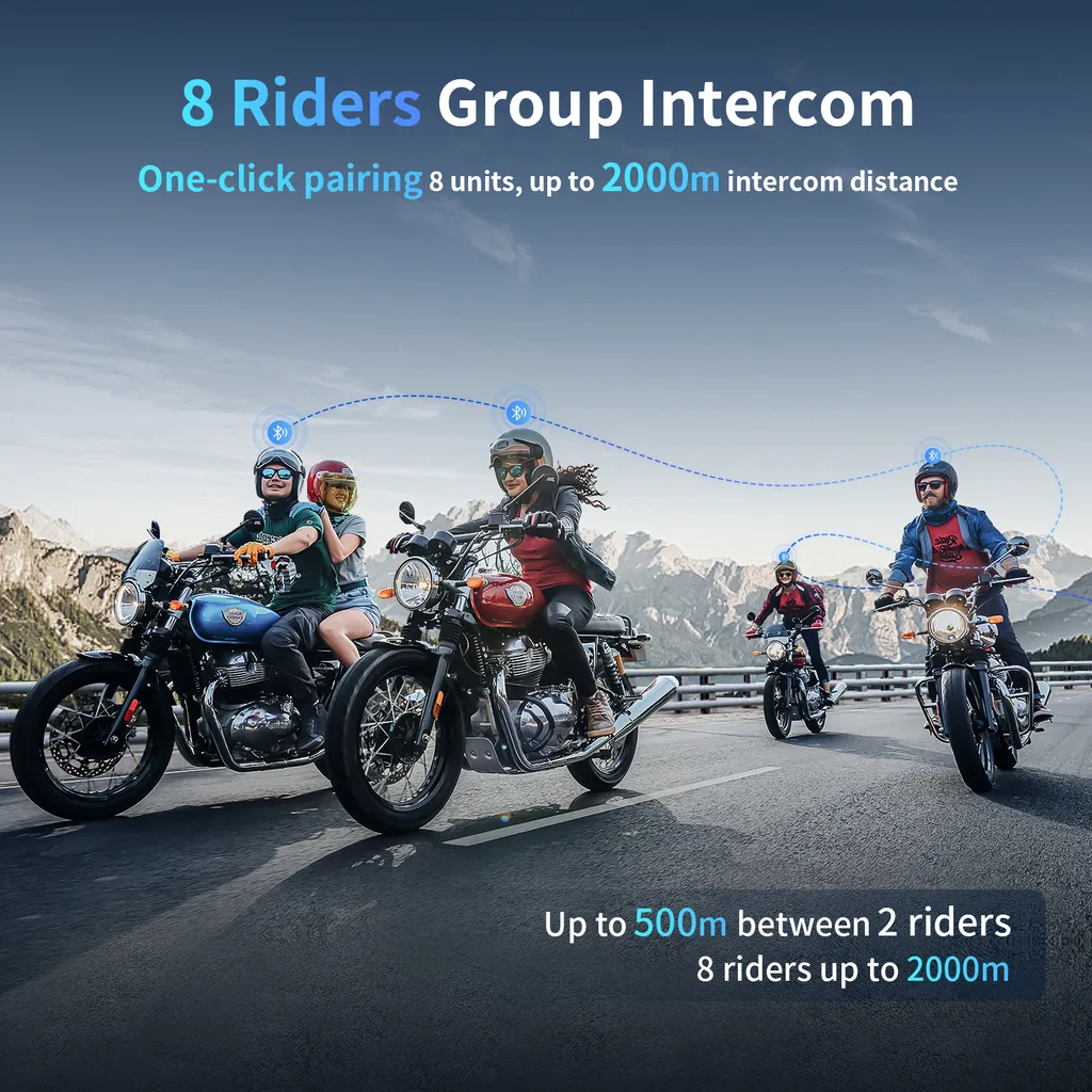 Intercom Bluetooth Moto M8 - Kit Main Libre 8 Motards Étanche IP67