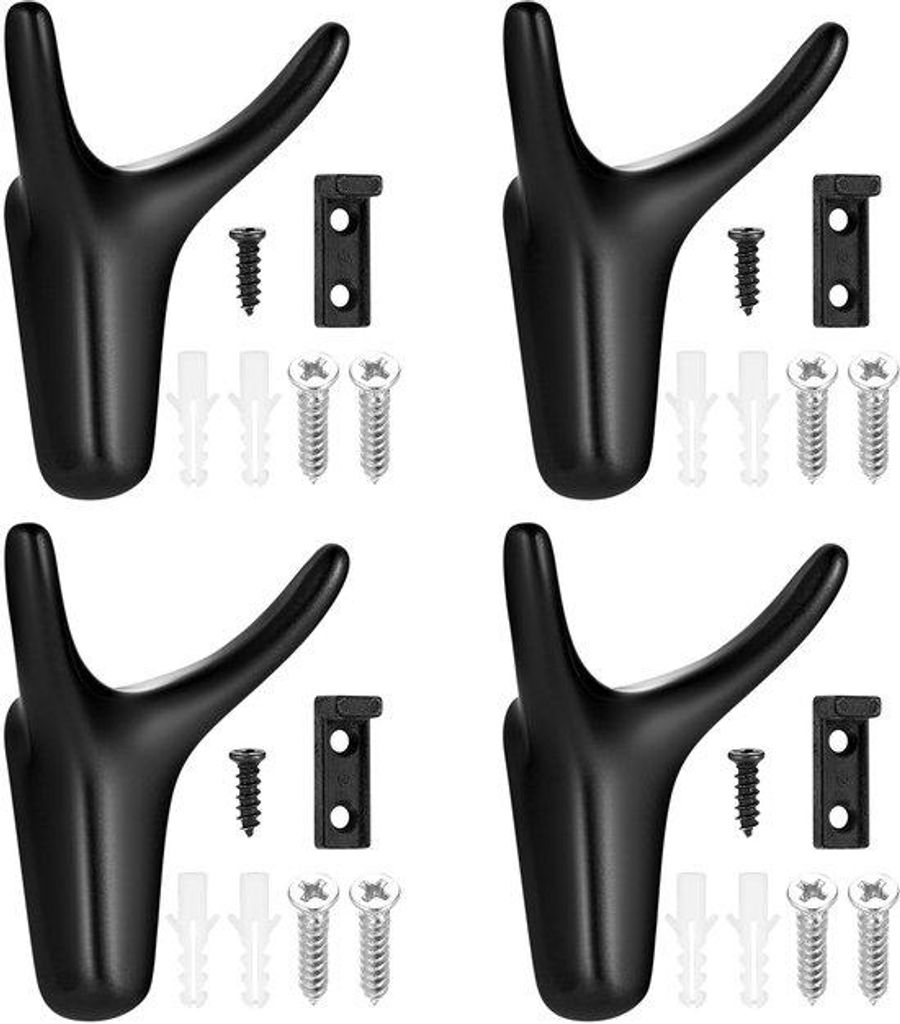 4er-Pack Wandhaken, Metallene Haken für Schlafzimmer, Bad, Garderobe, Wohnzimmer, Küche (schwarz)