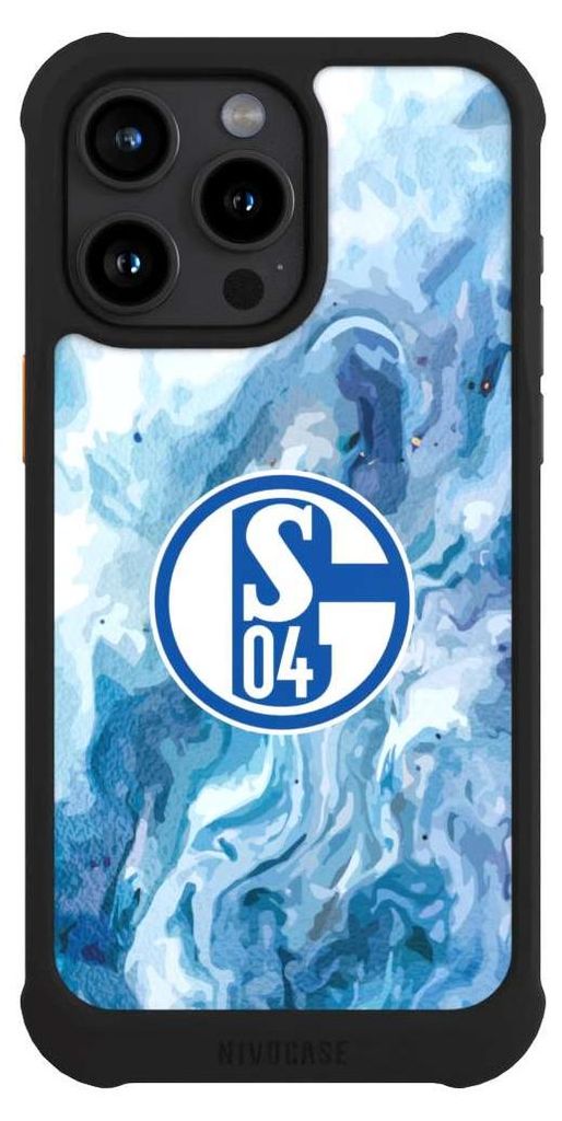 NIVOCASE Hülle für Apple iPhone 15 Pro Max Stoßfeste Handyhülle NIVOmax Case Schwarz FC Schalke 04 Fanartikel Logo