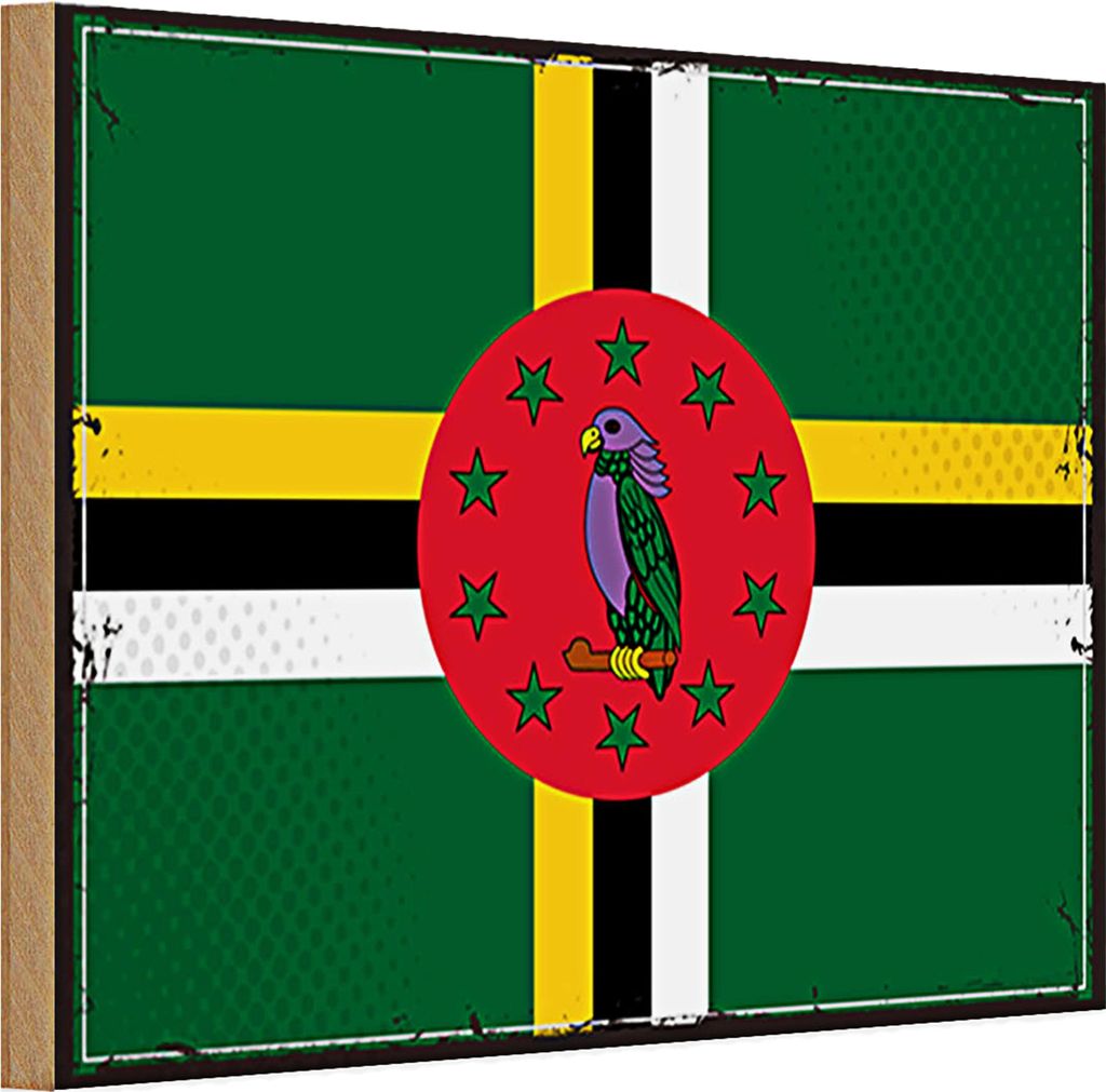 Holzschild Flagge Dominica 30x20cm Retro Flag of Dominica