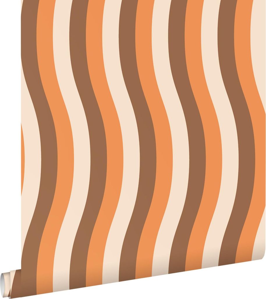 ESTAhome Tapete wellenförmige Streifen Orange und Braun 50 x 900 cm