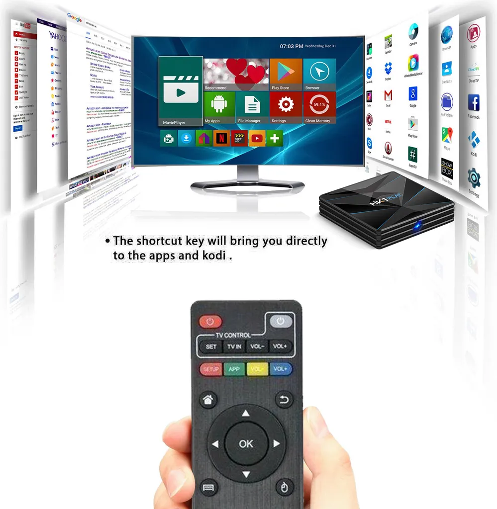 HK1 Play Smart TV Box Android 9.0 Amlogic S905 X2 2.4G/5G Dual WiFi USB3.0 BT4.2 Supporto 4K H.265 Media Player 4+64G Connettore AU