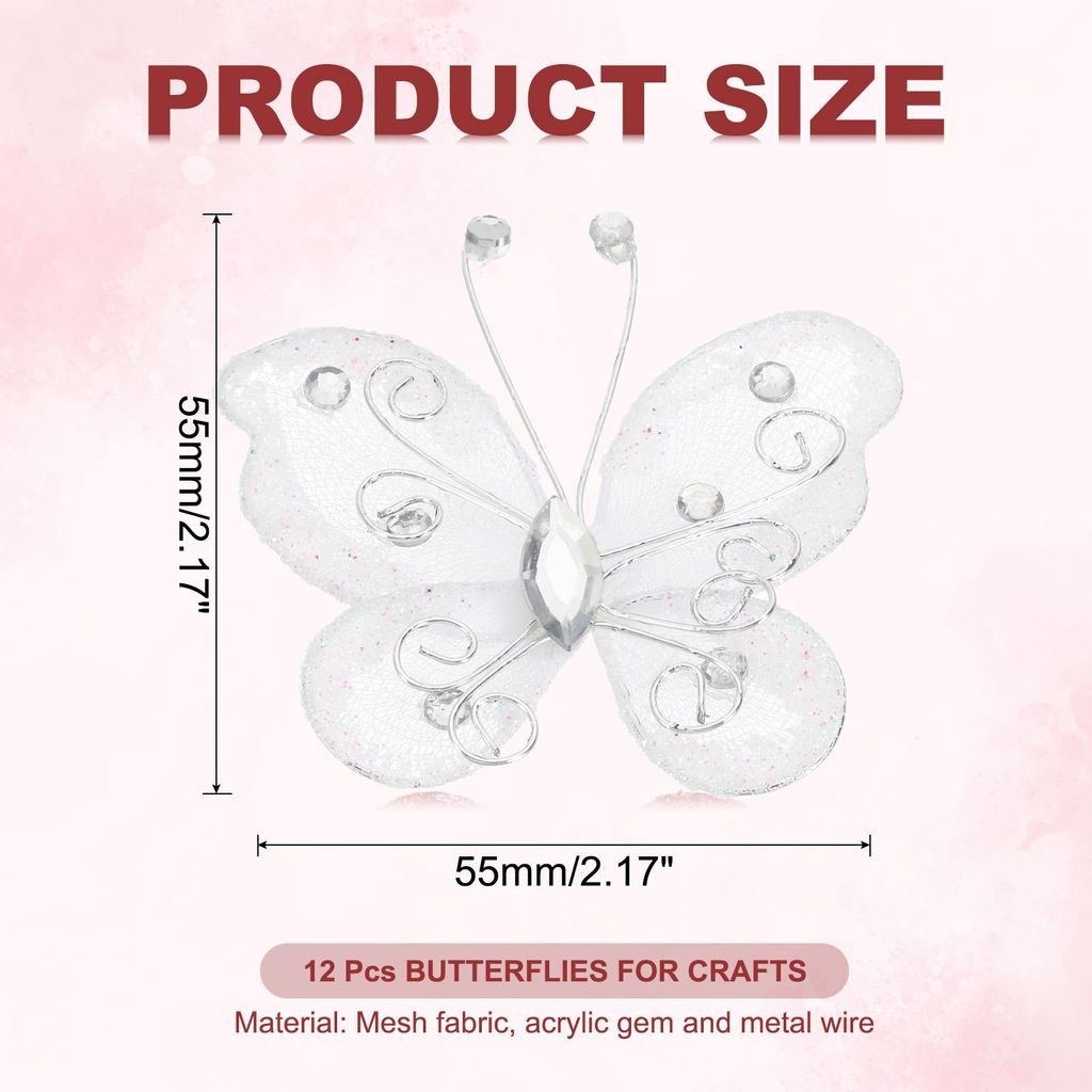 12 Stš¹ck Schmetterlinge fš¹r Bastelarbeiten, 2,2" Mesh Draht Glitzer Schmetterlinge aus Organza fš¹r DIY Bastelarbeiten Zuhause Dekoration K...