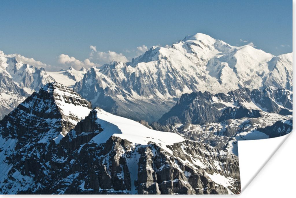 MuchoWow Poster Europas höchster Berg Mont Blanc mit vielen weißen Gipfeln 120x80 cm - Bilder