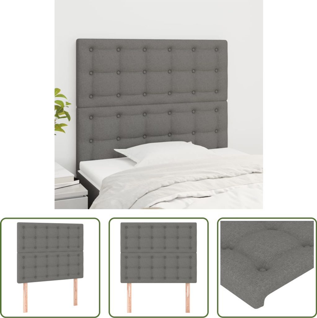 The Living Store Kopfteile 2 Stk. Dunkelgrau 90x5x78/88 cm Stoff