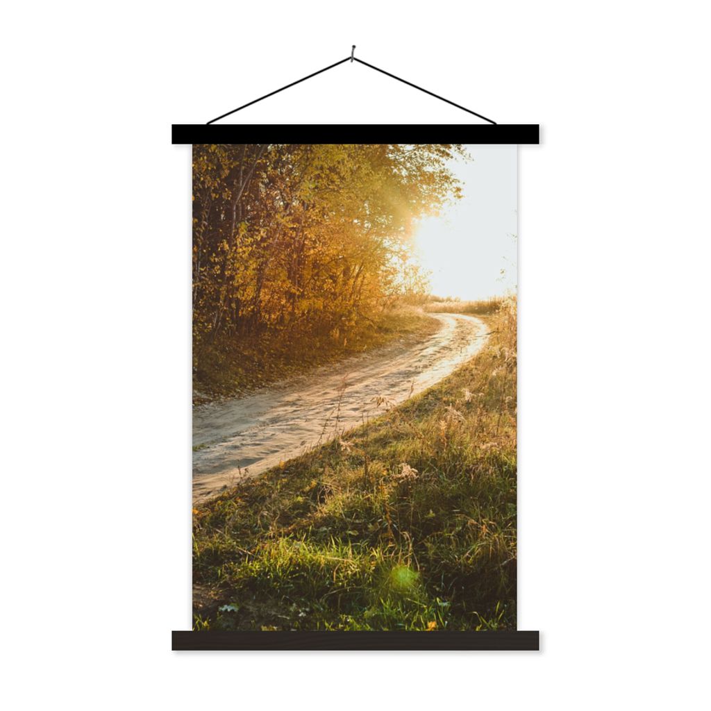 MuchoWow Textilposter Weg - Natur - Baum 40x60 cm mit schwarzem Rahmen - Wanddekorationen