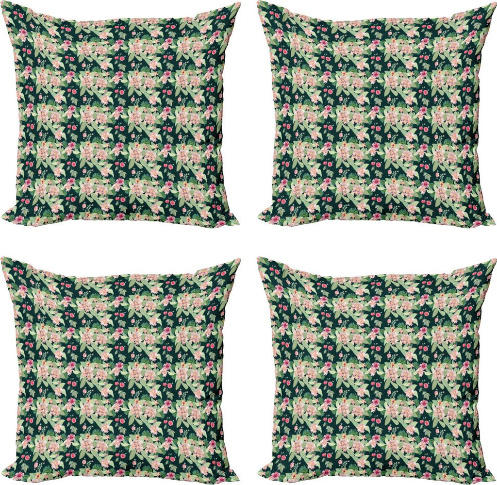 ABAKUHAUS Magnolie Kissenbezug Set (4 Stück), Garden Design, Moderner Doppelseitiger Digitaldruck, 60 cm x 60 cm, Mehrfarbig