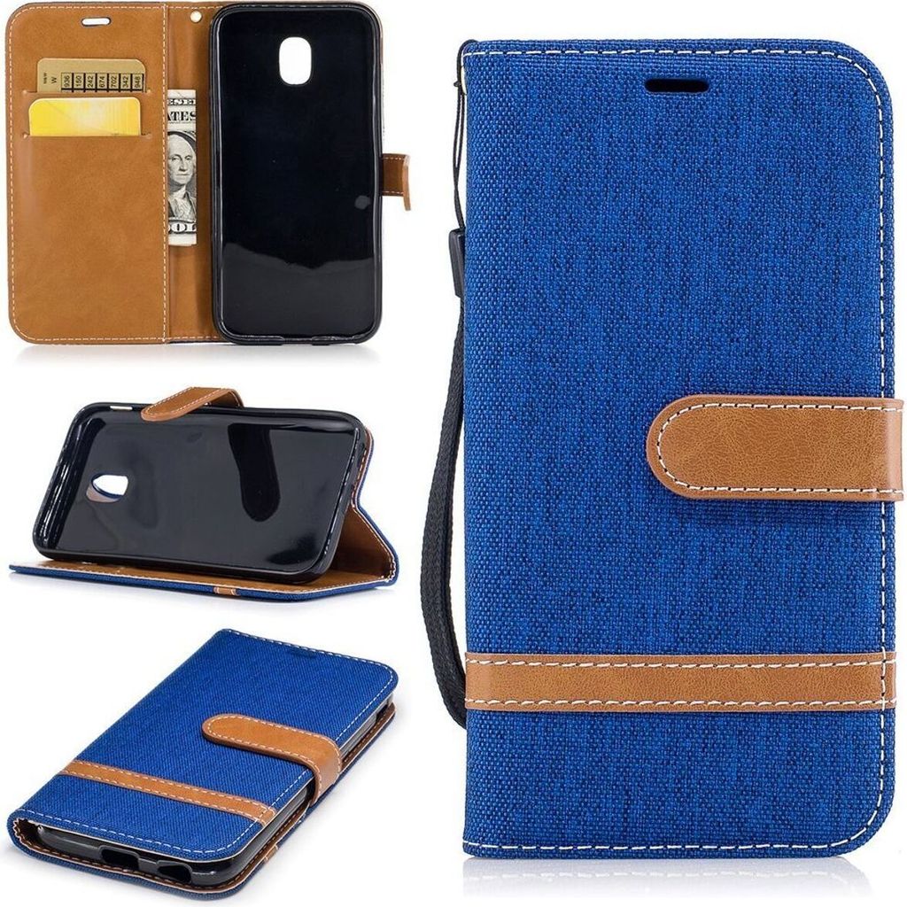 Tasche für Samsung Galaxy J3 2017 Jeans Cover Handy Schutz Hülle Case Blau