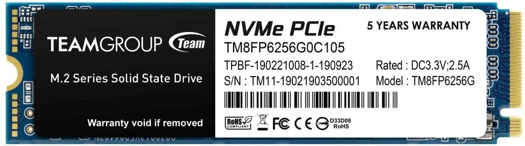 SSD Teamgroup MP33 256GB NVMe PCIe Gen3x4 M.2 2280 TM8FP6256G0C101