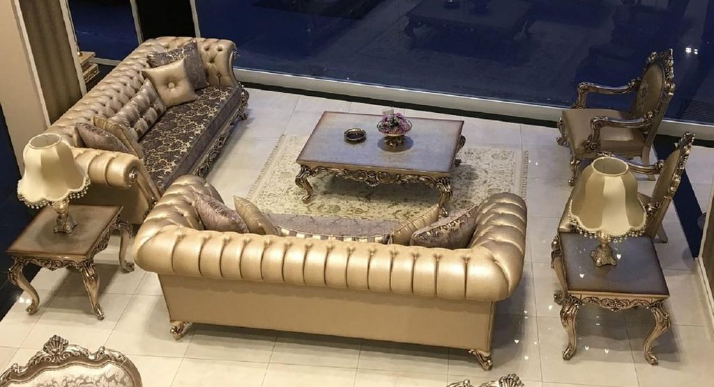 Casa Padrino Luxus Barock Wohnzimmer Set - 2 Sofas & 2 Sessel & 1 Couchtisch & 2 Beistelltische - Handgefertigte Wohnzimmer Möbel im Barockstil - ...