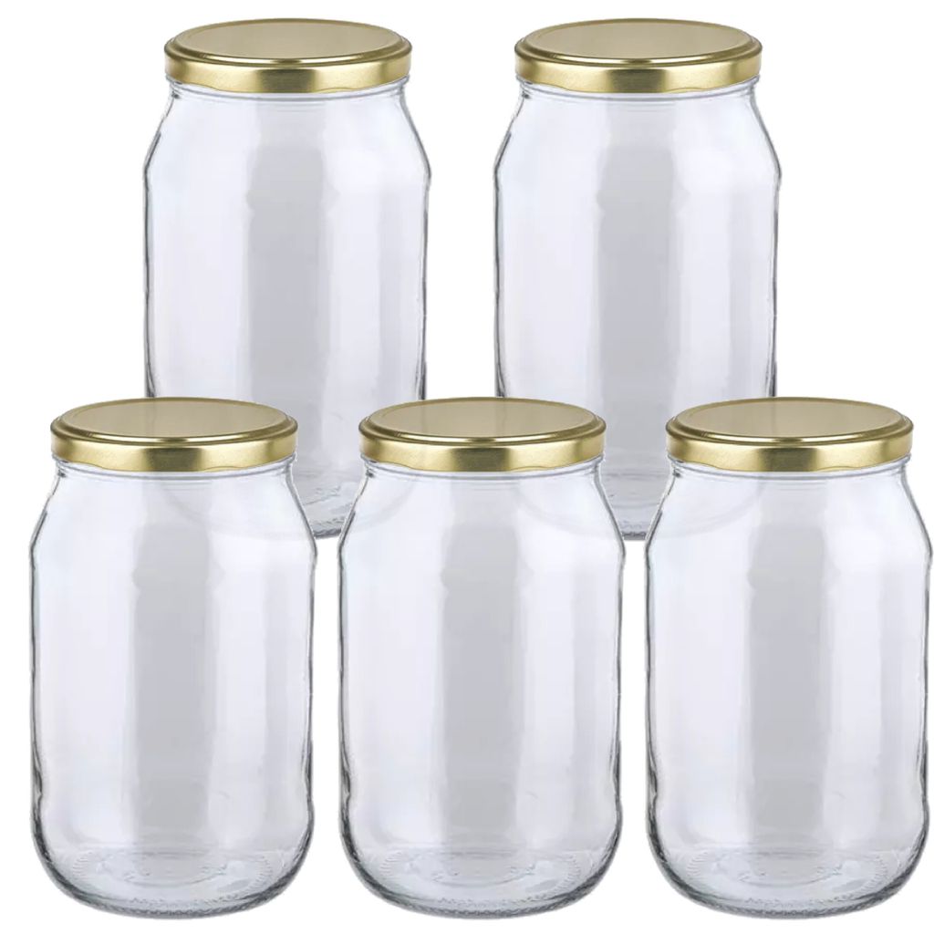 MIKONI Gurkenglas 1,7 L | 5 STÜCK | Gold Deckel | Einweckgläser, Einmachgläser, Vorratsgläser, 1700ml, Einmachglas, Sturzgläser, Gurkengläser