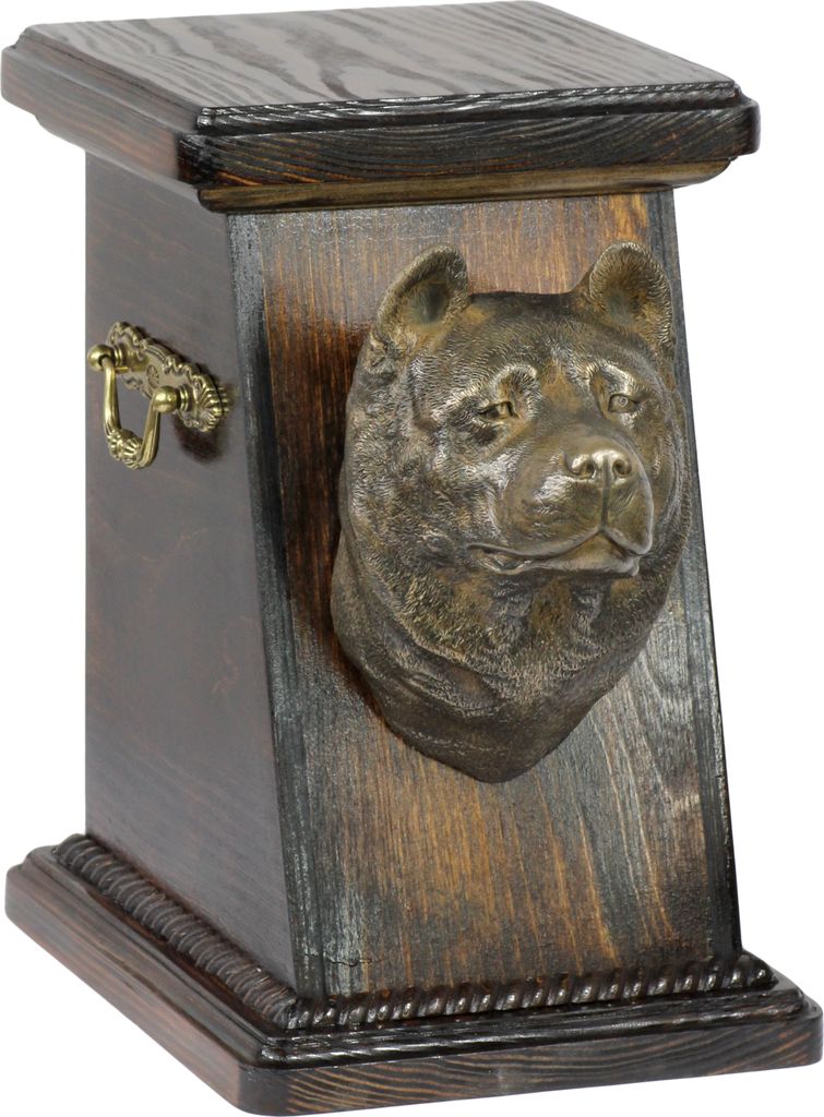Akita, Akita Inu eine Ascheurne für Hunde, eine elegante Urne mit einer Statue, eine Gedenkurne mit dem Porträt eines Hundes von der Marke Art-Dog