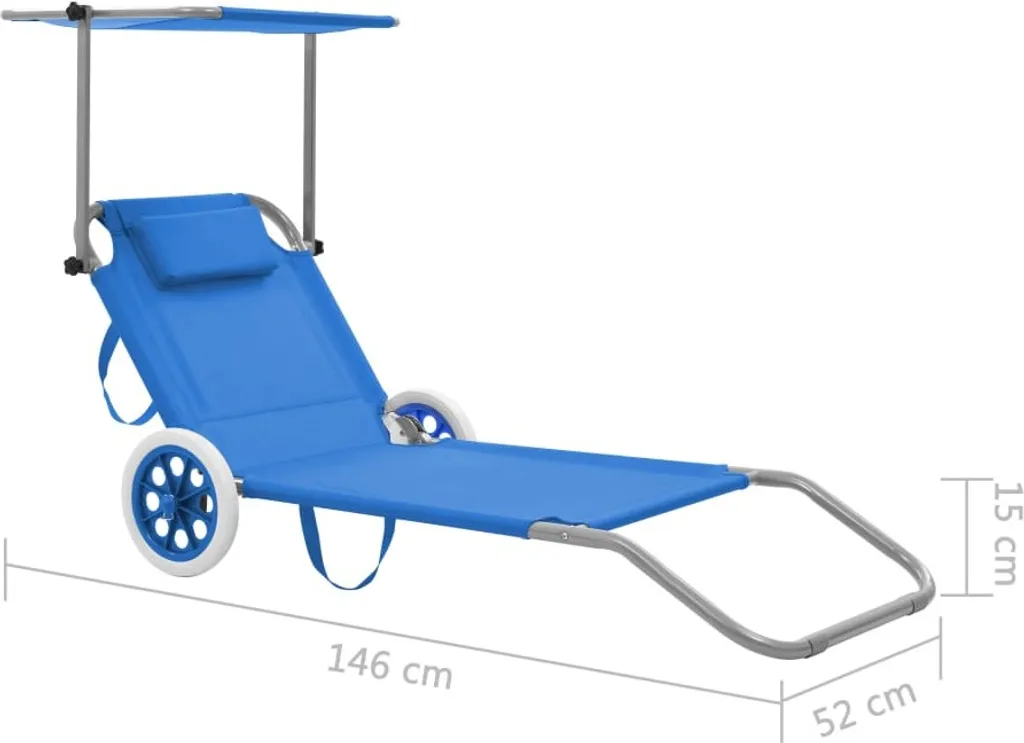 Bain de soleil pliant avec roues et toit pare-soleil - Structure Acier - 10