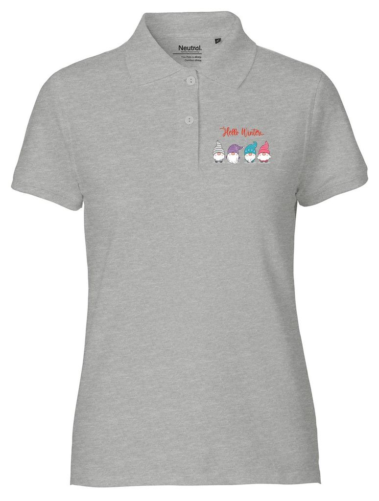 Huuraa Damen Polo Shirt Hello Winter Wichtel Weihnachtself XL Sport Grey Bio Baumwolle Fairtrade Poloshirt Geschenkidee
