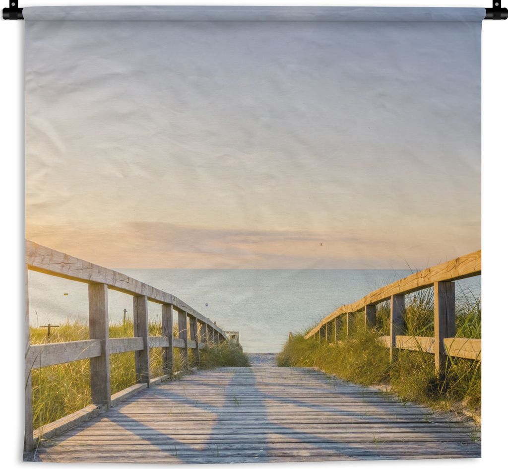 MuchoWow Wandteppich Wandbehang Ruhiger Strand in Deutschland bei Sonnenuntergang 90x90 cm Tapisserie Dekoration Wandtuch - Wandaufhänger