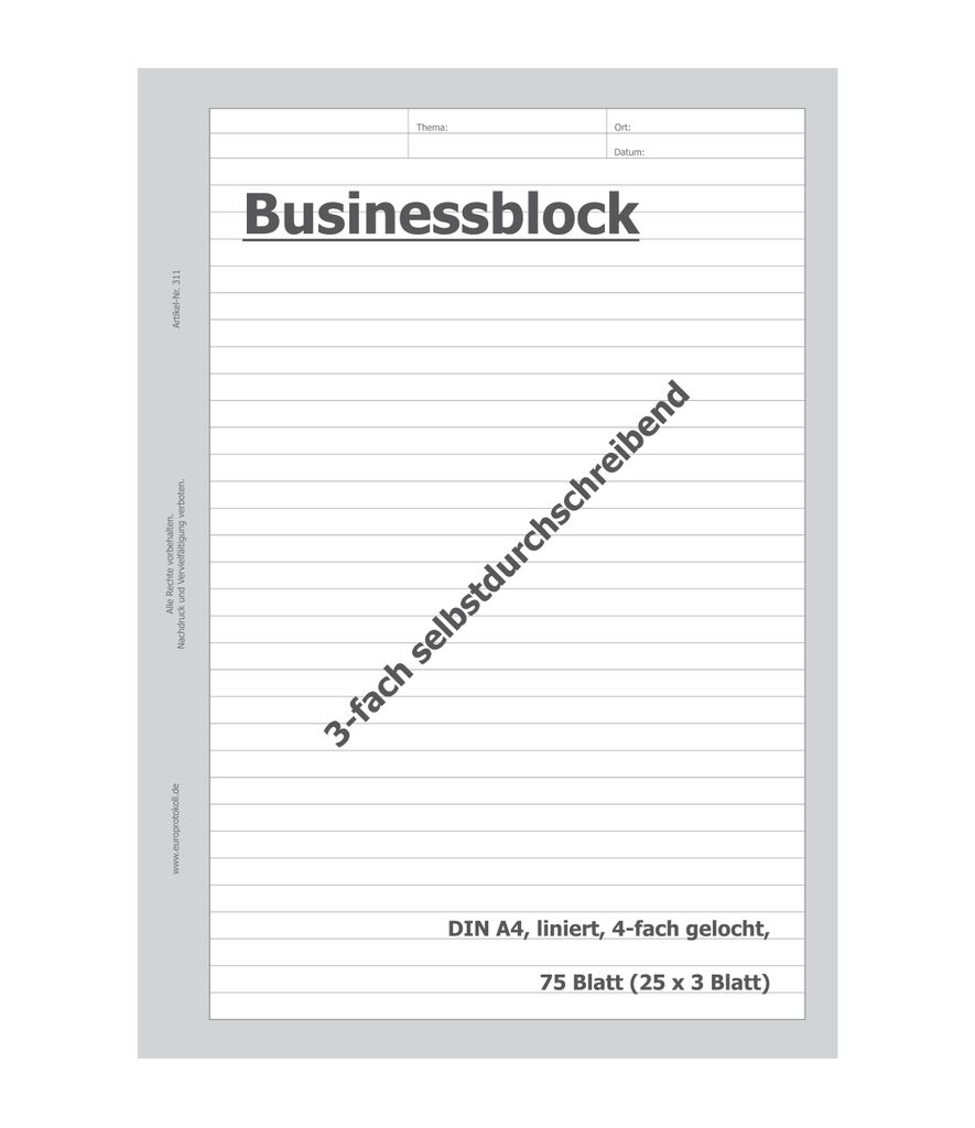 europrotokoll Linien-Durchschreibeblock, 3-fach Produktbild 