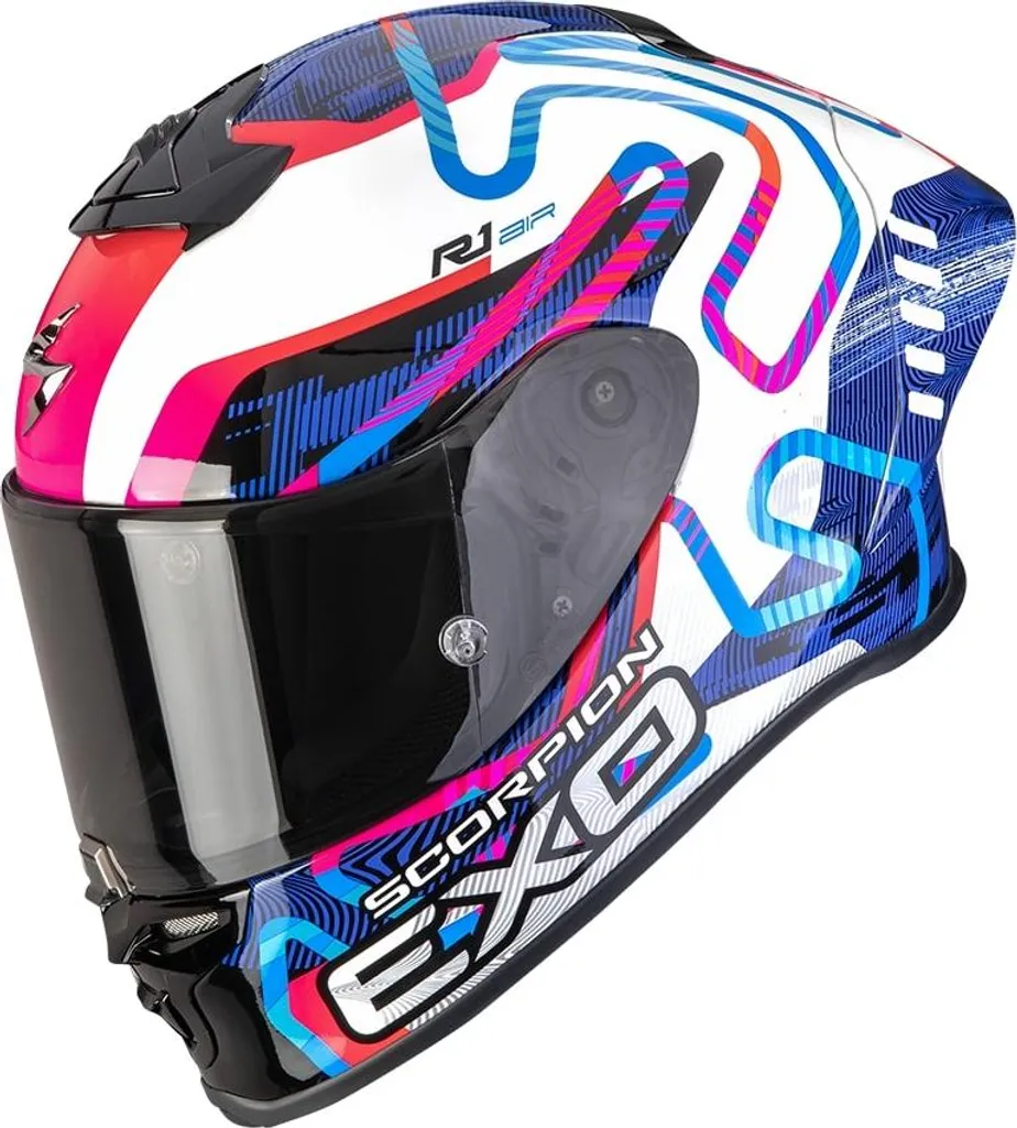 Scorpion Exo-R1 Evo II Air Cornering Blanc Bleu Rose - Casque Racing XS