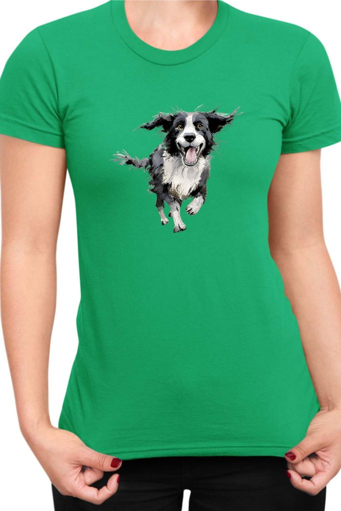 Damen T-Shirt Funny Dogs Breeds Border Collie Dog Breed 020, Lady XL / Grün