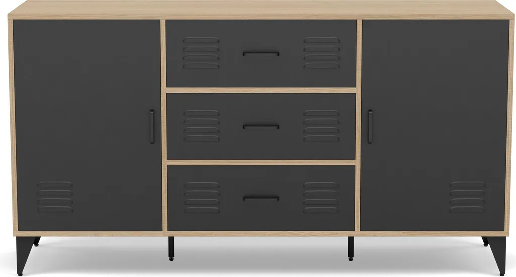 Buffet 140 cm bois et métal noir 2 portes 3 tiroirs - Style Loft