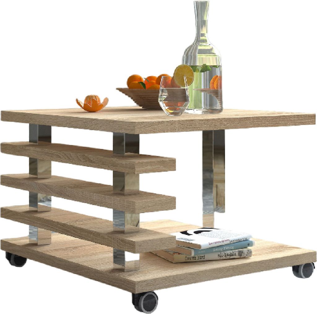 Design Couchtisch Tisch mit ROLLEN DC-2 Sonoma Eiche Wohnzimmertisch 60x60x45cm