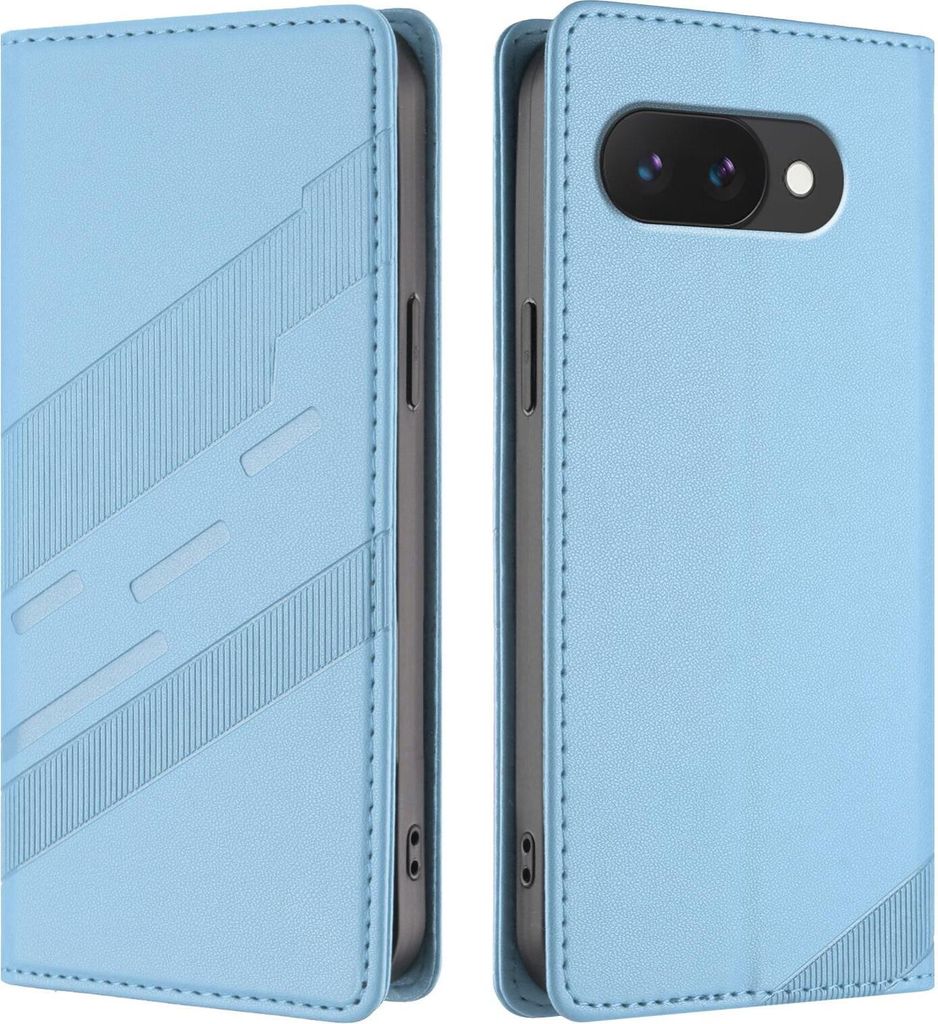 Hülle für Google Pixel 9a - Phonesta Embossed Lines Book Wallet Klapphülle - Hellblau