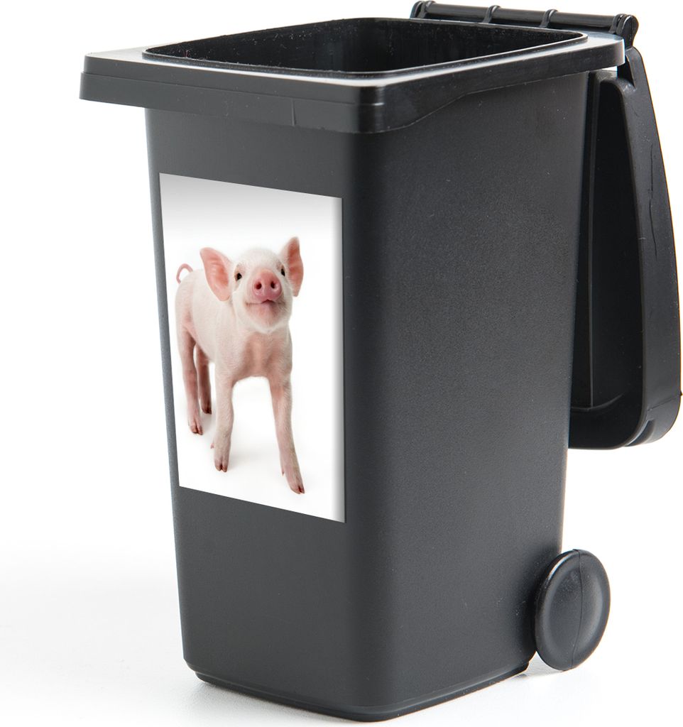 MuchoWow Mülltonnenaufkleber Schwein - Tiere - Weiß 40x60 cm - Mültonnen-sticker - Sticker - Aufkleber für die Mülltonne