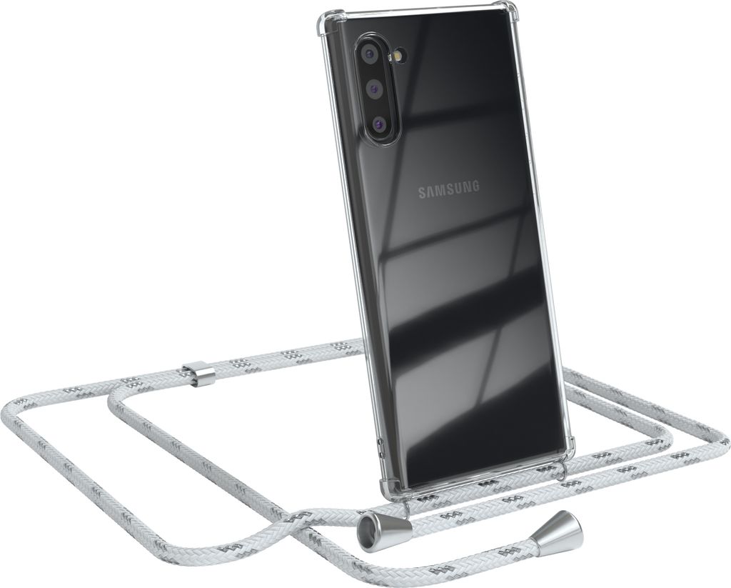 EAZY CASE Handykette kompatibel mit Samsung Galaxy Note 10, Handyhülle mit Umhängeband, Handykordel, Schutzhülle Clear, Band in Weiß