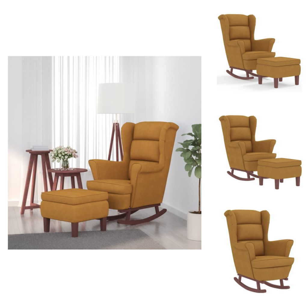 vidaXL Schaukelsessel und Hocker mit Holzbeinen Braun Samt - Schaukelstühle
