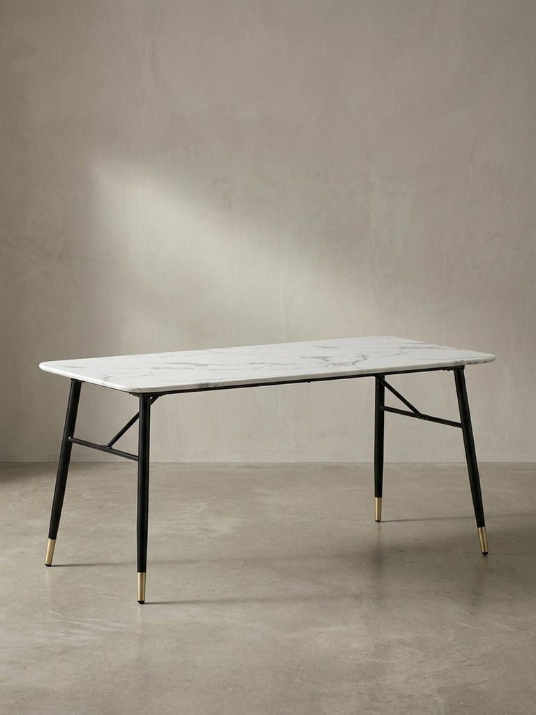 Esszimmertisch 180x90x76 cm Esstisch Weiß in Marmor-Optik Modern, Küchentisch Groß, Speisetisch Rechteckig, Tisch Esszimmer mit Metallbeinen