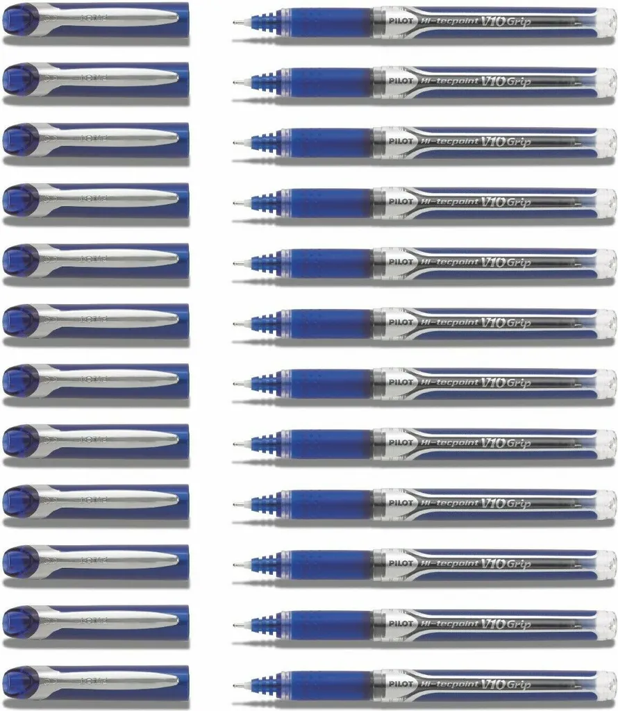 Pilot V10 Grip Bleu Stylos Roller Pointe Large 1.0mm - Boîte de 12 Pièces