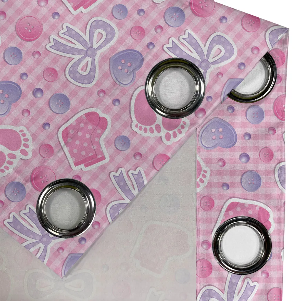 ABAKUHAUS Tenda con occhielli per neonati, fiocchi e bottoni a forma di stivaletti Elementi decorativi per neonati Tema compleanno su espositore tartan, tende decorative a 2 pannelli per finestre, 280 cm x 245 cm, rosa pallido malva - 2