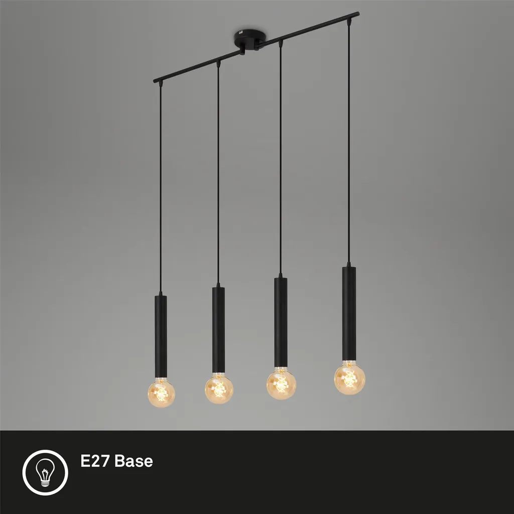 Lustre Suspension à 4 Lampes en Acier Noir pour Salle à Manger 85cm