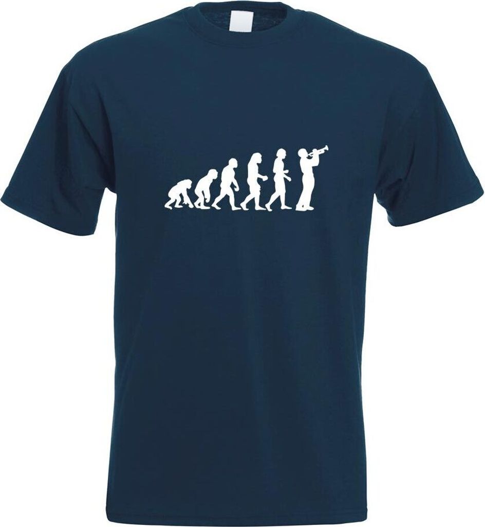 Kiwistar - T-Shirt - Navy - Evolution Trompetenspieler Motiv Bedruckt Funshirt Design Print - mit Motiv Bedruckt - Funshirt Design - Sport - Freize...