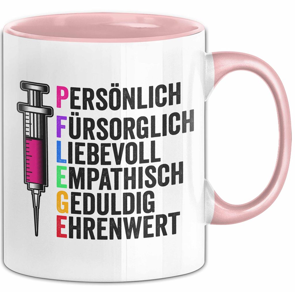Krankenschwester Pflege Betreuung Tasse Geschenk Lustige Geschenkidee Spruch Pflege (Rosa)