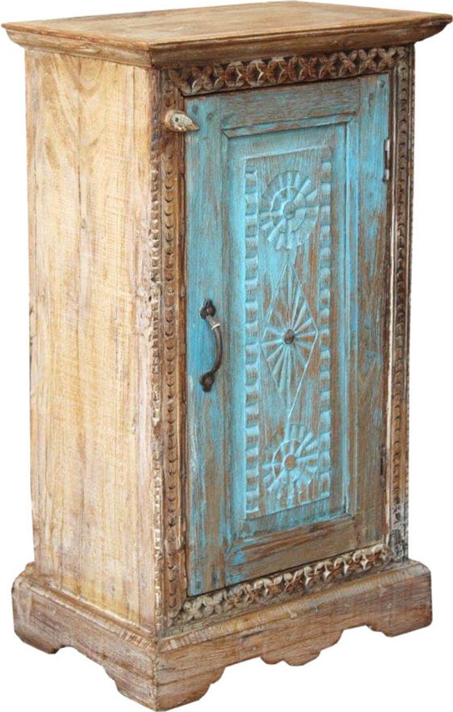 Vintage Beistellschrank, Kommode, Nachttischschrank, Flurschrank - Modell 97, Türkis, Holz, 77*45*30 cm, Kleine Schränke
