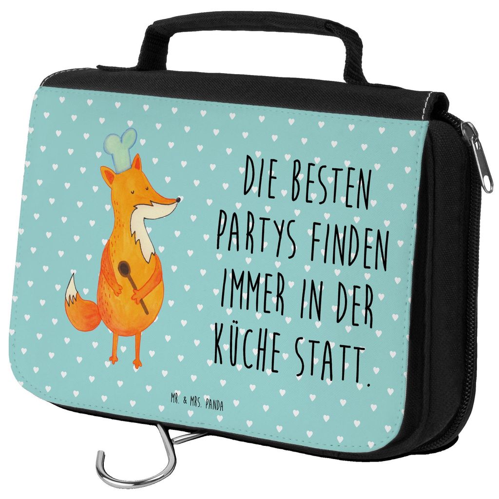 Mr. & Mrs. Panda Kosmetiktasche Fuchs Koch - Türkis Pastell - Geschenk, Bäcker, Hungrig, beauty case, Kulturbeutel, Party, Chefkoch, Waschtasche,...