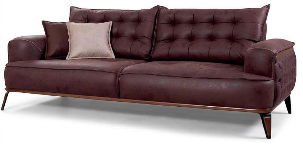 3-Sitzer sofa Leder Modern Kissen Elegant Komfortabel Dunkelbraun Neu