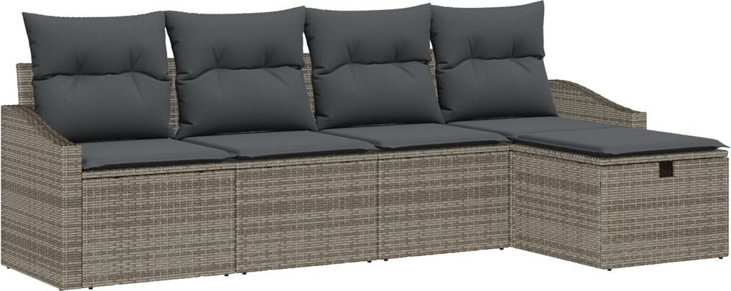Möbel 5-teiliges Garten Sofa Set mit Kissen Grau Poly Rattan - Gartensofas 3360590