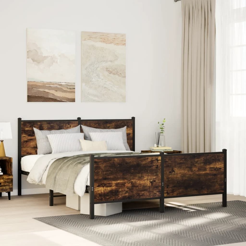 Maison Exclusive - Metallbett ohne Matratze Räuchereiche 140x200 cm