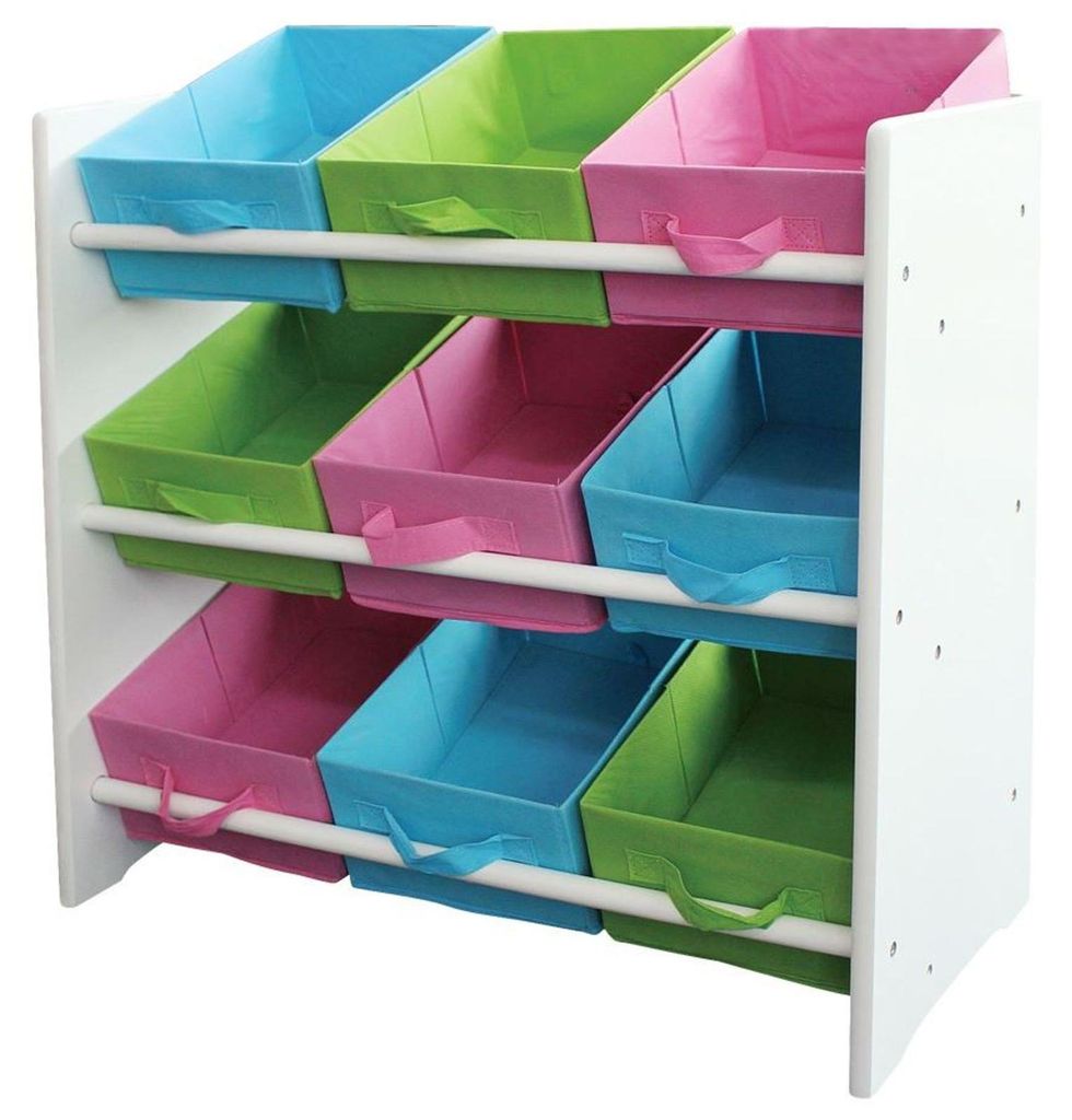 Étagère BURI pour enfants avec 9 boîtes en tissu colorées | Image du produit 