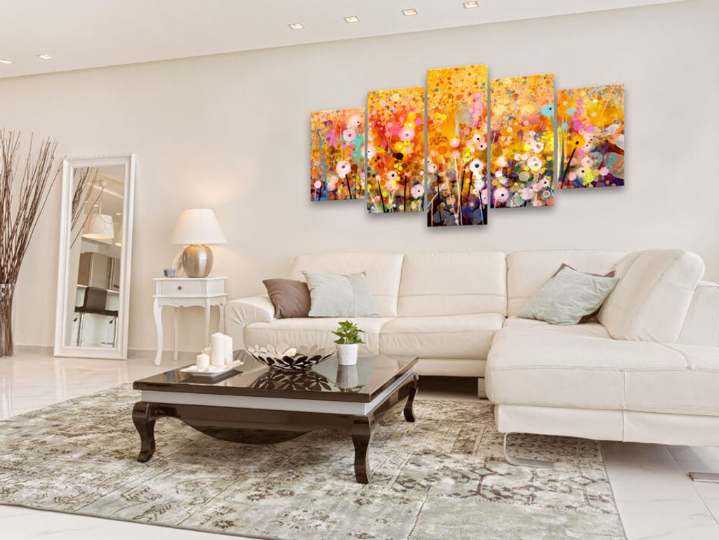 Akustikbild Blumen Natur 200x100 cm Bilder Akustikschaum Hochleistungsschallabsorber Schallschutz Leinwand 5 tlg Wandbild Raumakustik Schalldämmun...