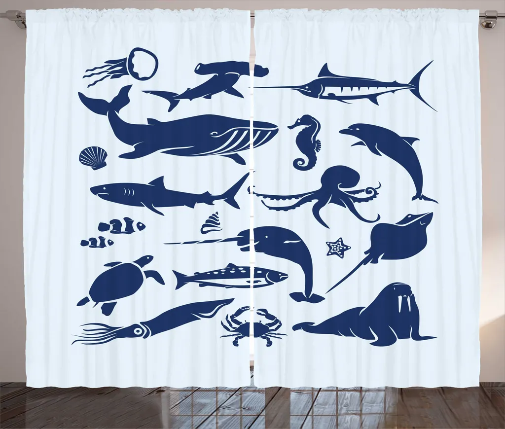 Rideaux de Salon Animaux Marins Seal Life Bleu Ciel et Nuit 280x225cm