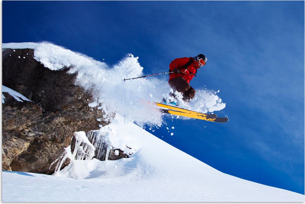 MuchoWow Poster Skifahrer bei einem Sprung in der Schweiz 90x60 cm - Schlafzimmer