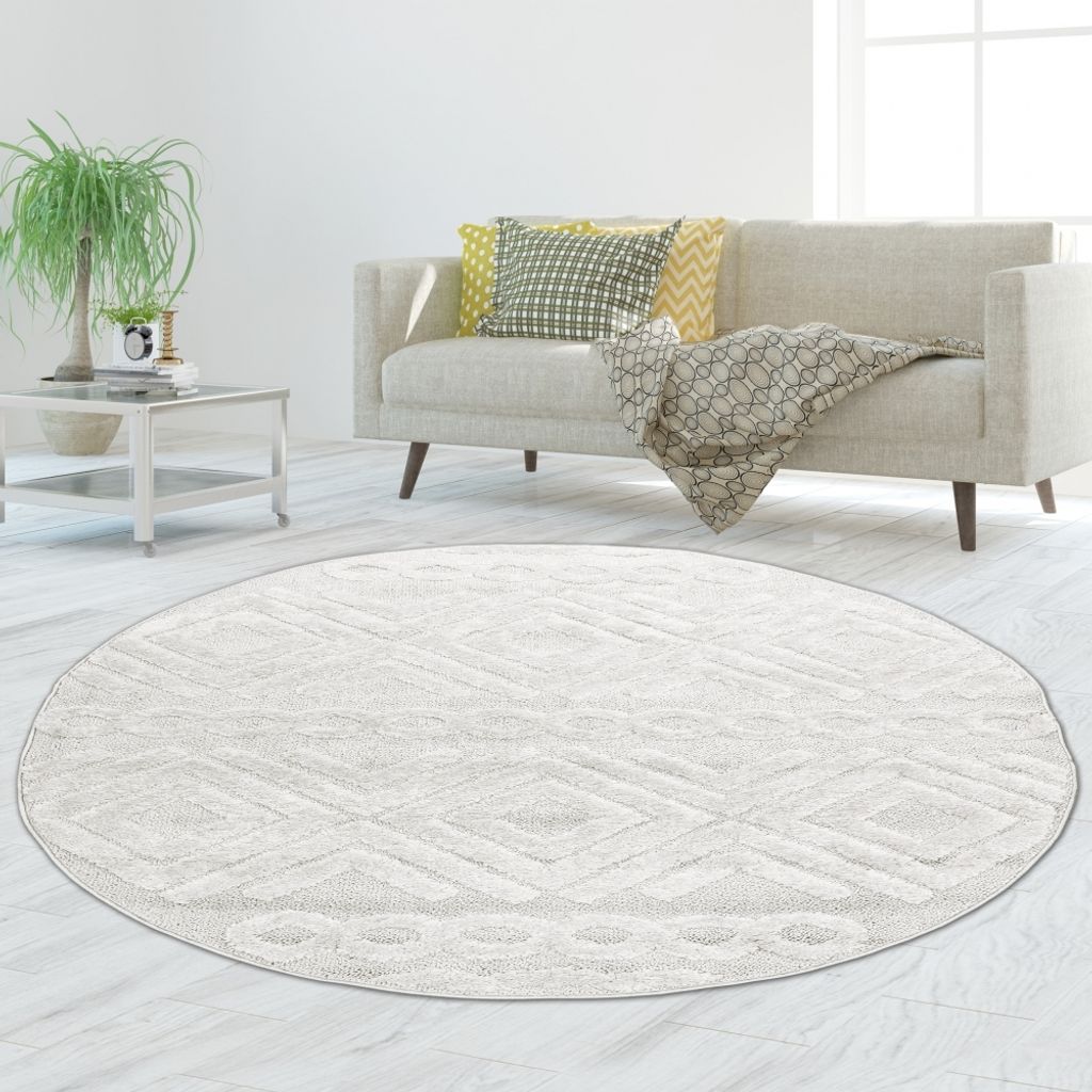 Boho Hochflor Wohnzimmerteppich mit Rautenmuster und Produktbild 