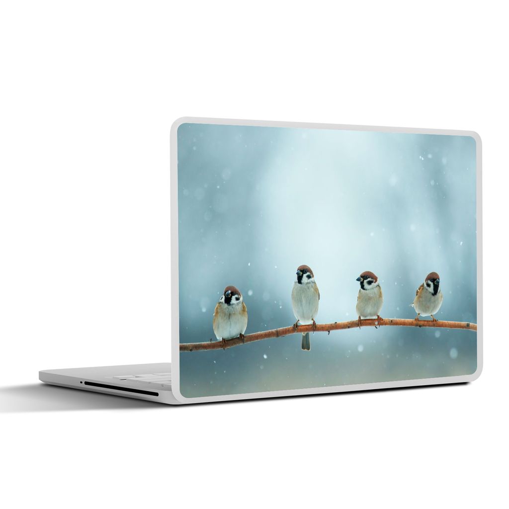 MuchoWow Laptop Aufkleber Sticker Cover Vögel - Spatz - Schnee - Winter 40x30 cm - Laptop Dekoration - Selbstklebend