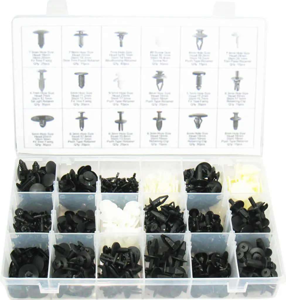 Kit de 415 agrafes auto 18 tailles - Clips de fixation haute résistance